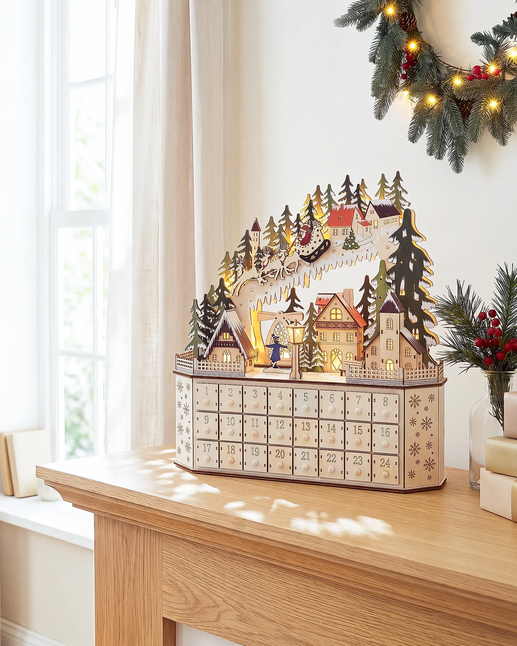 Christmas Decoration LED JOKELA 45 cm Advent Calendar Light Brown_1175914