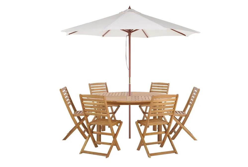 Gartenmöbel Set 6-Sitzer TOLVE mit Schirm (12 Optionen) Akazienholz Braun