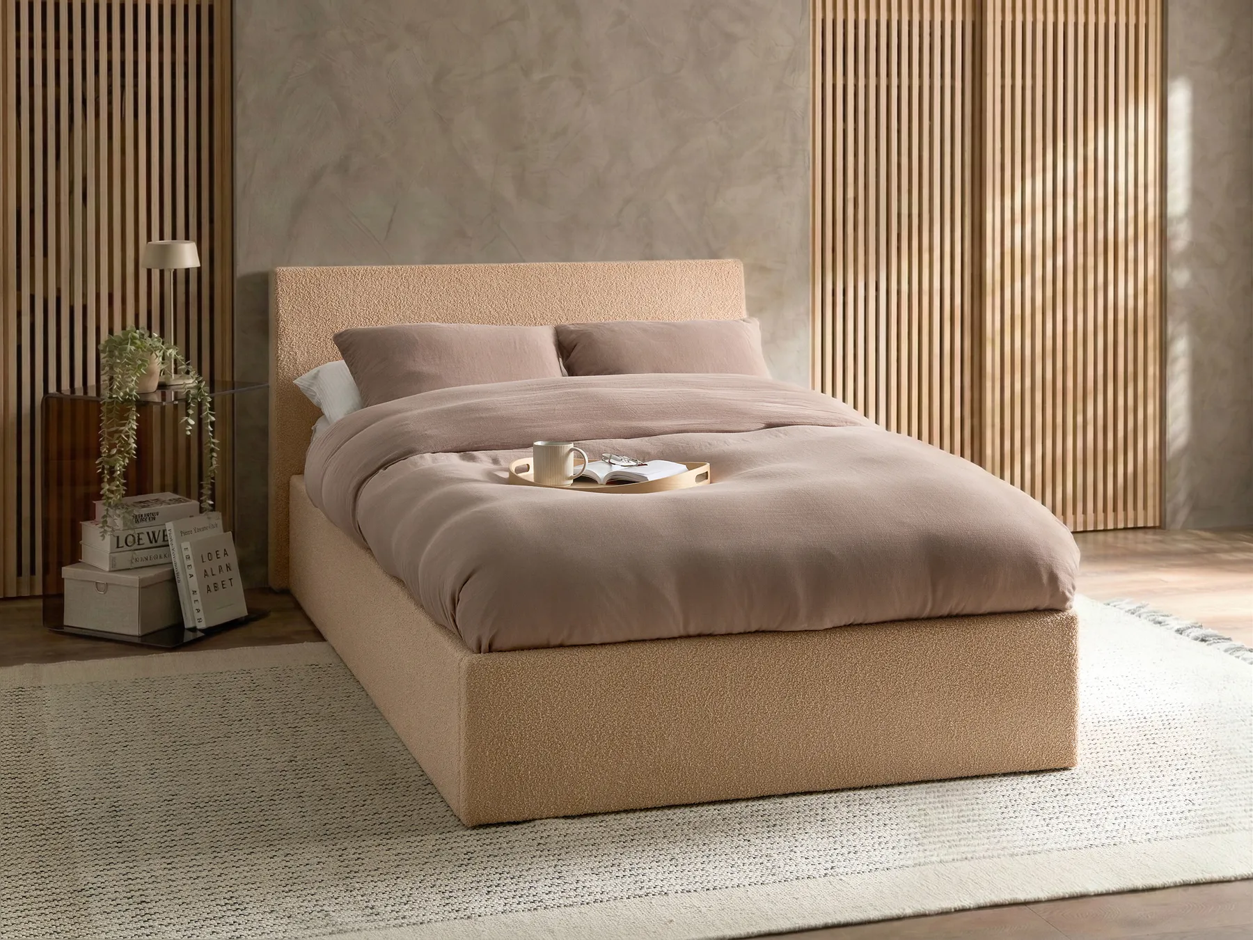 Bett mit Stauraum ORBEY Bouclé Beige 120 x 200 cm_1060987