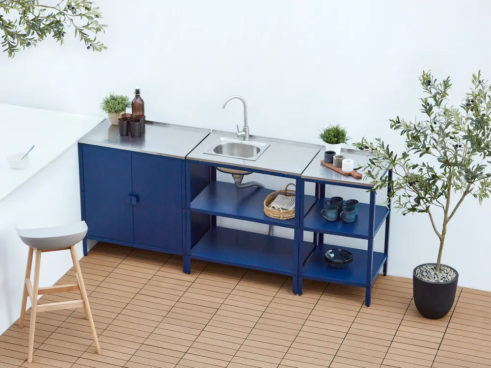Outdoor-Küche 3er Set mit Spüle VILAMA Blau Metall