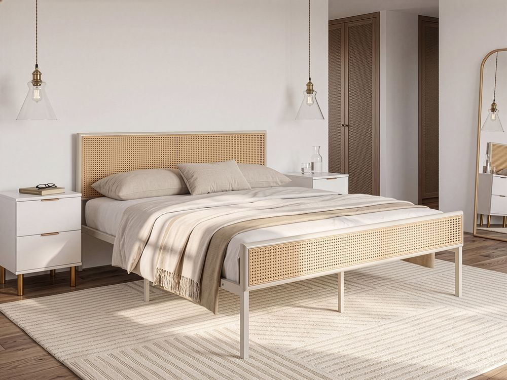 Bett mit Lattenrost Polyrattan AVANTON 160 x 200 cm Beige