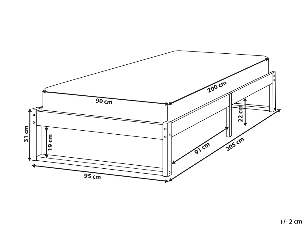 Bett ohne Kopfteil Kiefernholz TALAIRAN 90 x 200 cm Weiß_1131502