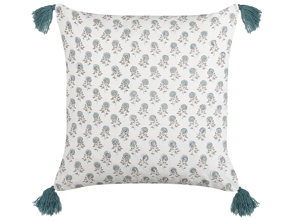 Dekokissen 2er Set CORNUS 45 x 45 cm Baumwolle Blau Blumenmuster_839372