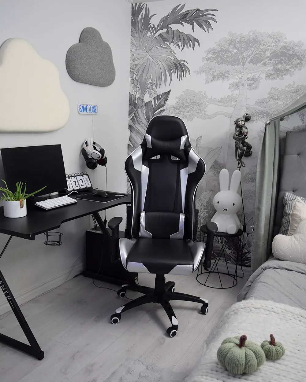 Gaming Stuhl KNIGHT Kunstleder Silber_880249