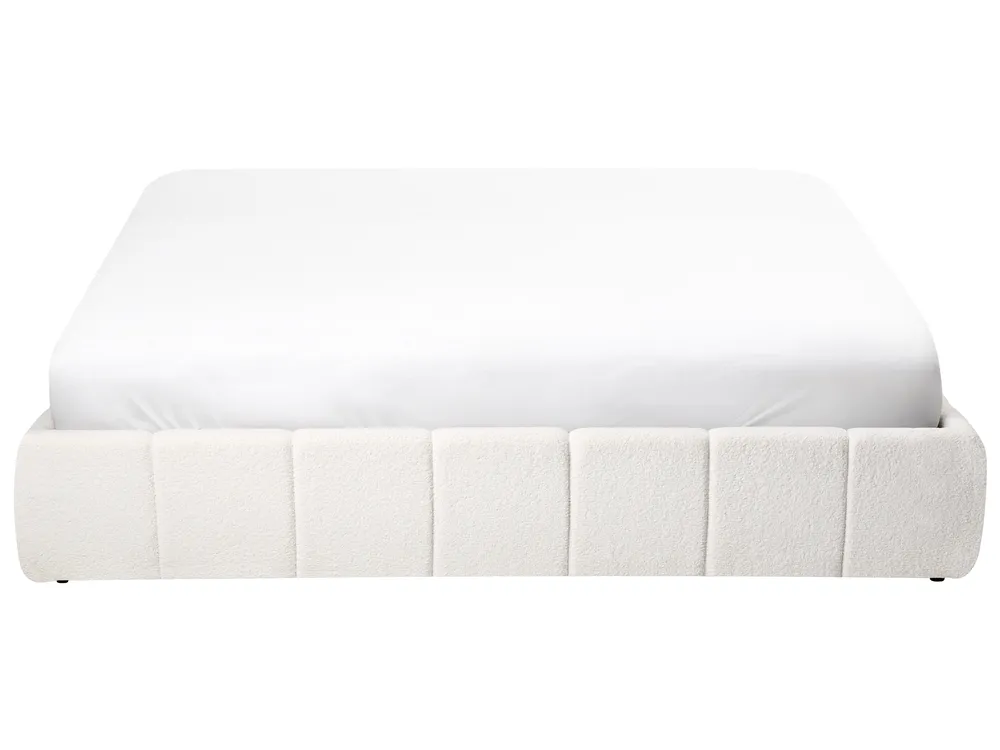 Bett mit Stauraum ohne Kopfteil GENAS Bouclé Cremeweiß 180 x 200 cm_1070324