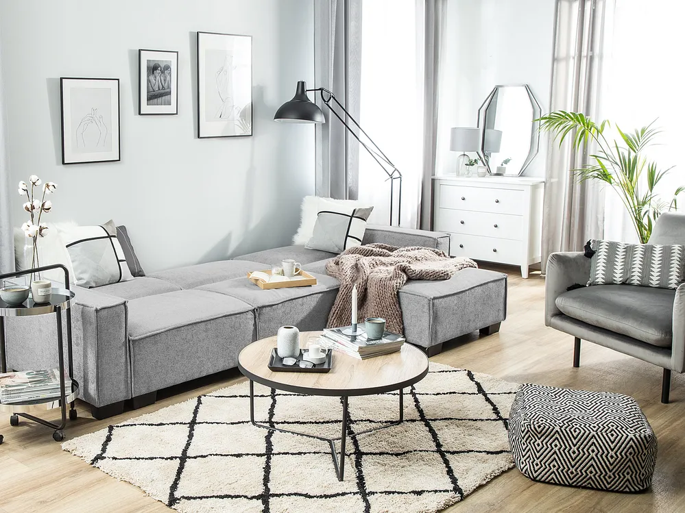 Corner Sofa Bed 3 Seater ROMEDAL Fabric Light Grey Left Hand_748904