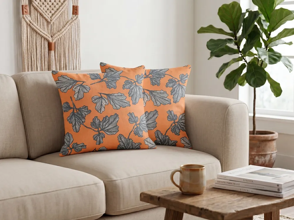 Dekokissen 2er Set SPIREA 45 x 45 cm Orange Schwarz Pflanzenmuster
