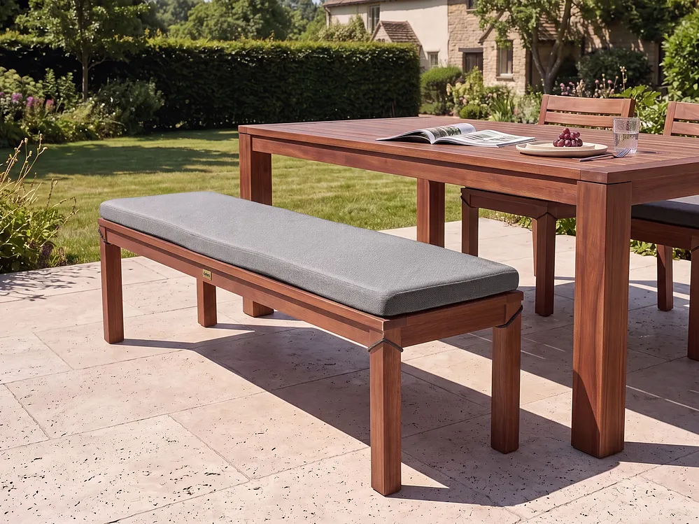 Gartenbank mit Auflage TUSCANIA 160 cm Eukalyptusholz Grau