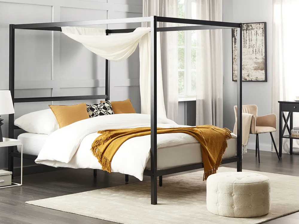 Four Poster Bed Metal LESTARDS 160 x 200 cm (EU King Size) Black_863405