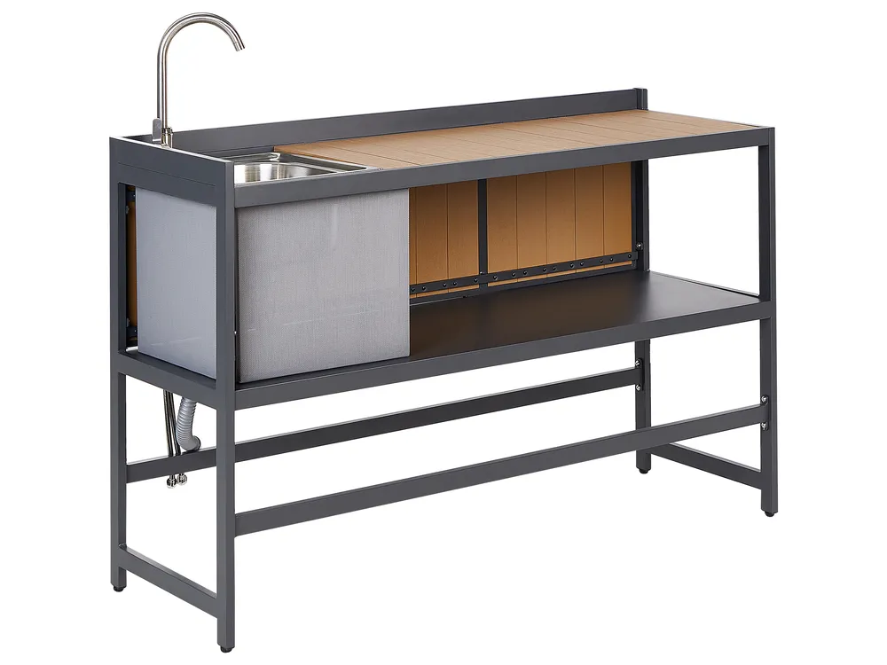 Outdoor Kitchen Set with Sink ORTISEI Light Brown Metal_934853