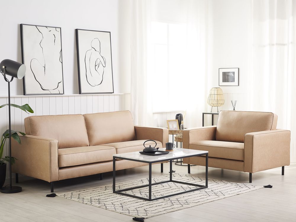 Sofa Set 4-Sitzer SAVALEN Kunstleder Beige