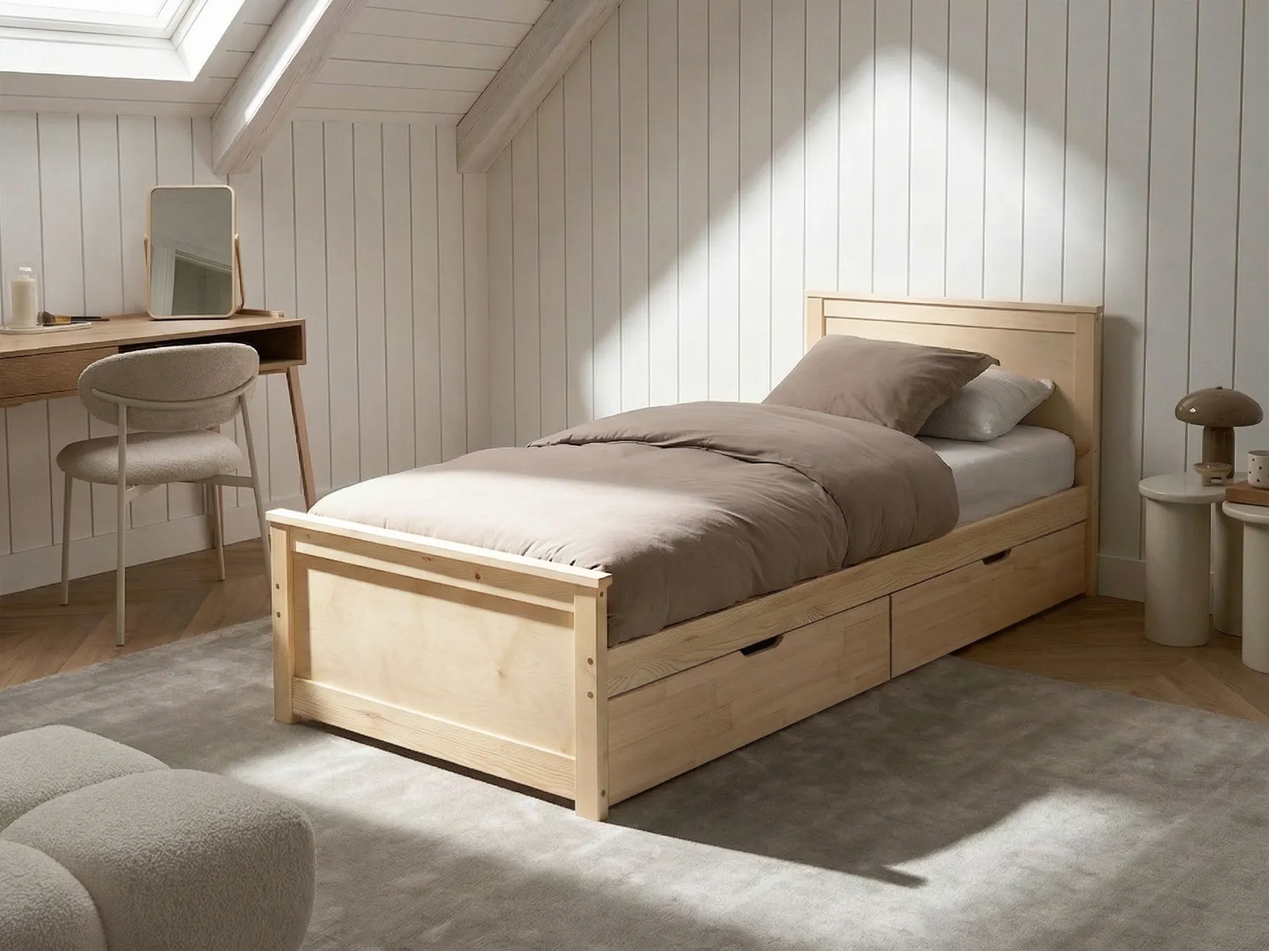 Bett mit 2 Schubladen DAUPHIN Kiefernholz Hellbraun 90 x 200 cm_1059749