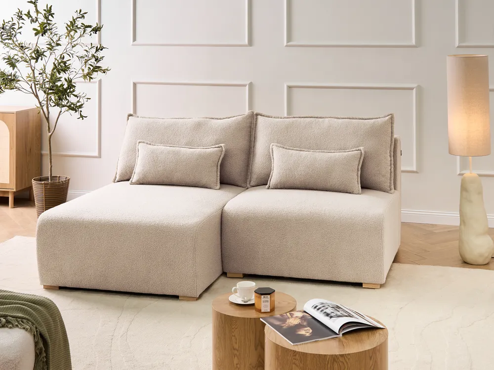 Modul Ecksofa NERBO Bouclé Beige rechtsseitig