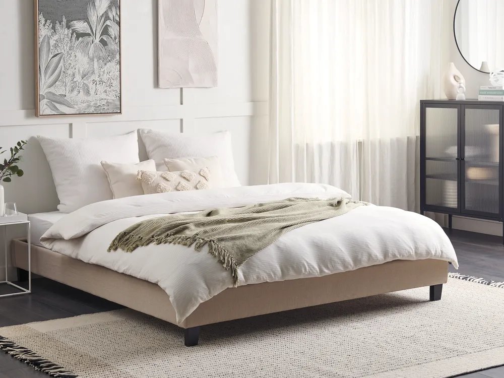 Polsterbett Leinenoptik beige verschiedene Größen ROANNE