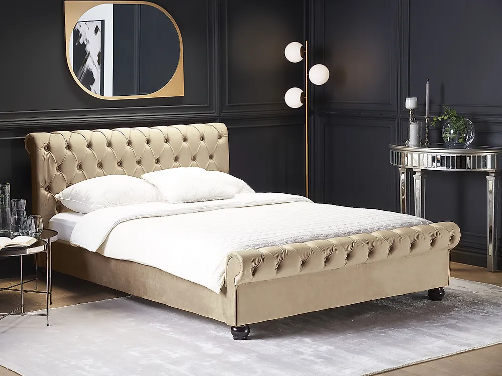Bed Velvet AVALLON 180 x 200 cm (EU Super King) Beige_1182771