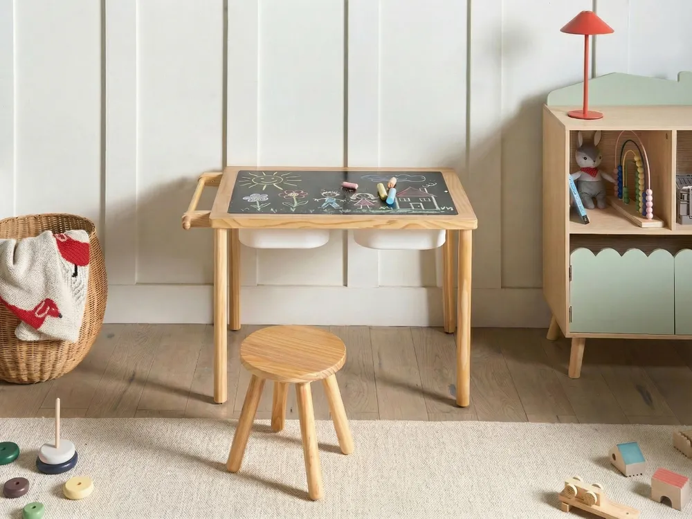 Kindertisch und Stuhlset KEMPSEY Montessori mit Stauraum Hellbraun_1047497