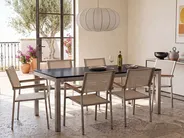 Garden Dining Set 6 Seater GROSSETO Tempered Glass Black/ Beige_1105771