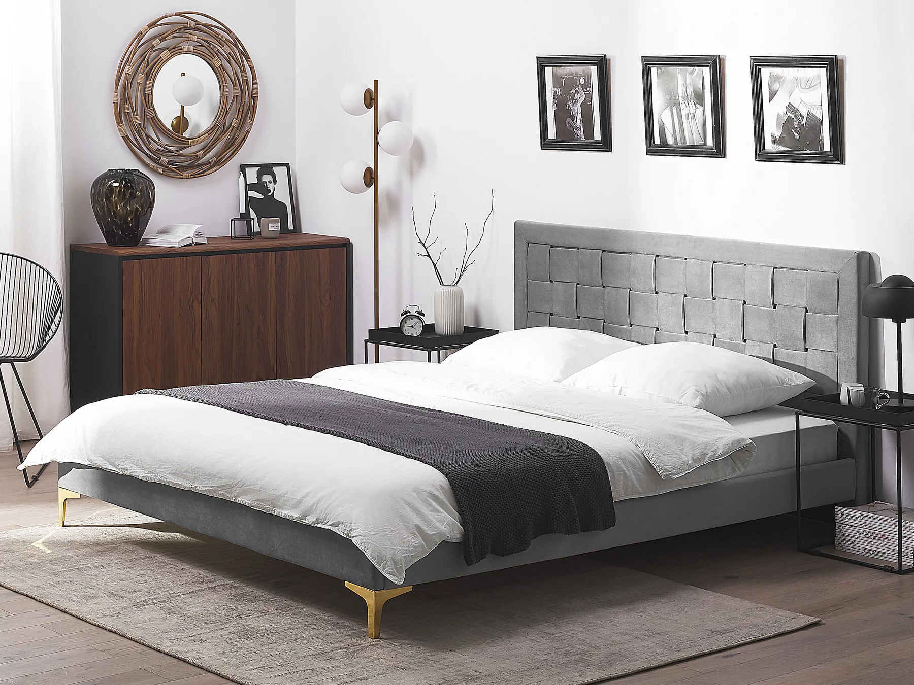 Bed Velvet LIMOUX 140 x 200 cm (EU Double) Grey_767413