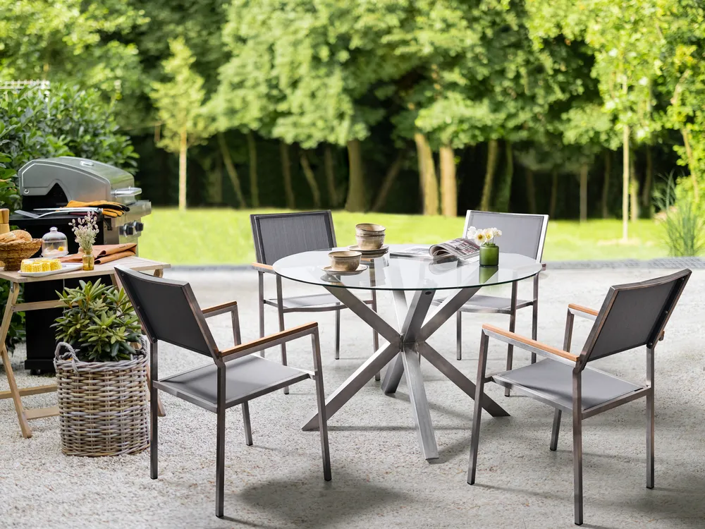 Gartentisch MALETTO 120 cm 120 cm Glas Silber_962350