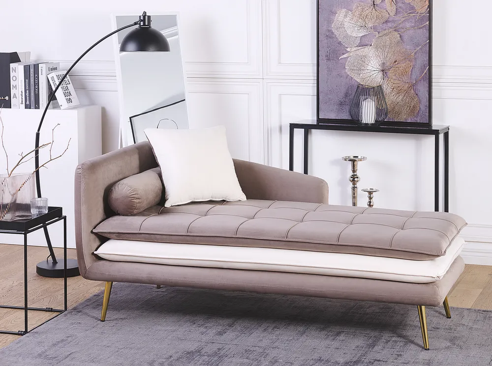 Left-Hand Chaise Longue GONESSE Velvet Light Brown_787802