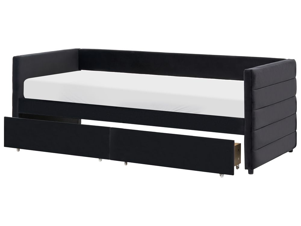 Daybed with Storage MARRAY Velvet Black 90 x 200 cm (EU Single)