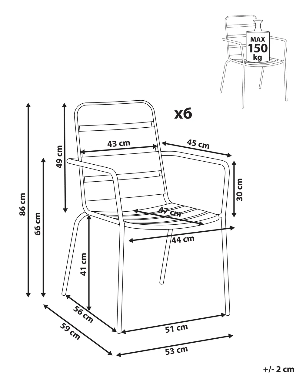 Gartenstuhl 6er Set TERENZO Metall Hellbeige_1077644