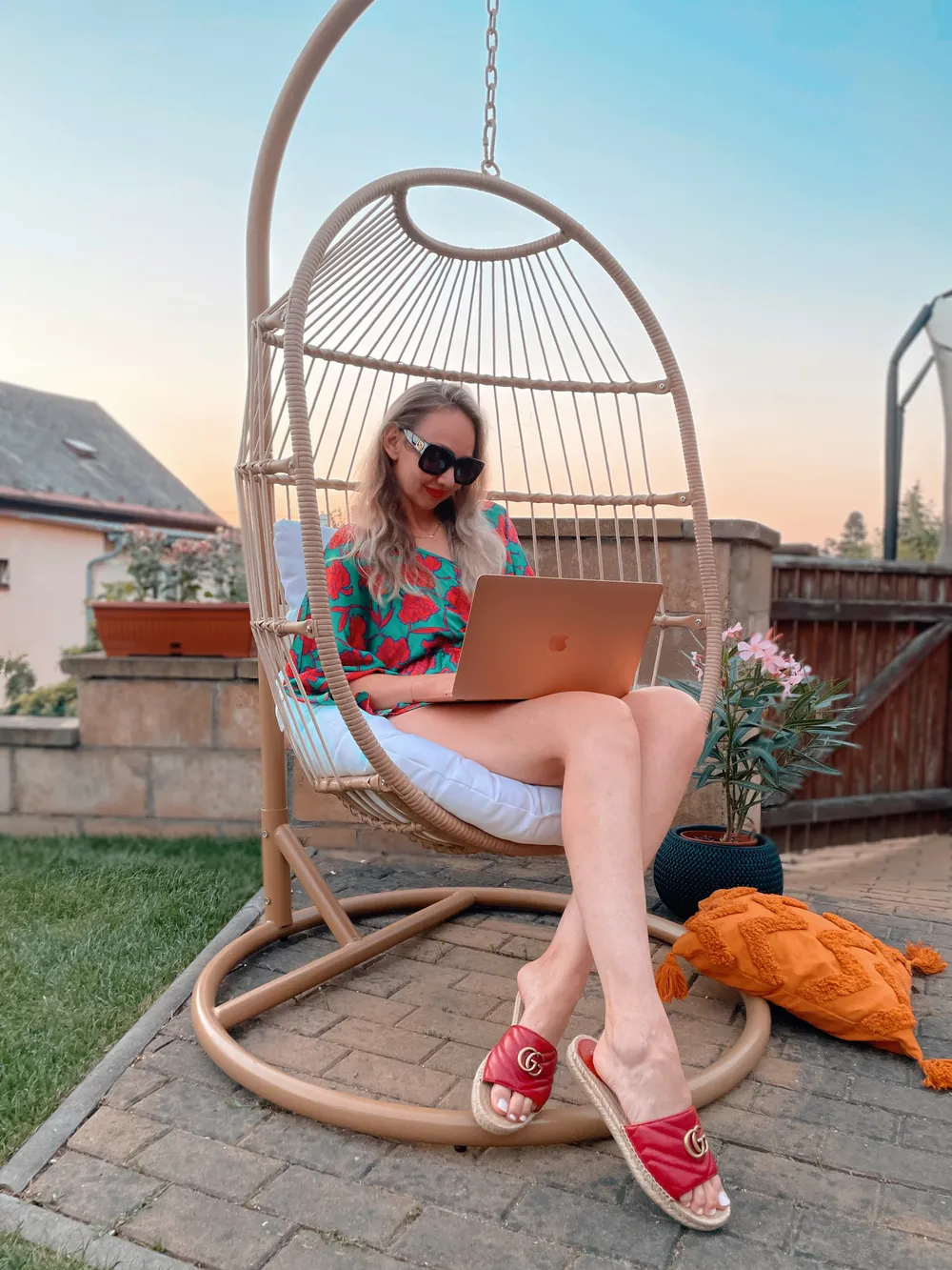 Hängesessel mit Gestell ALBA Polyrattan Naturfarben_829456