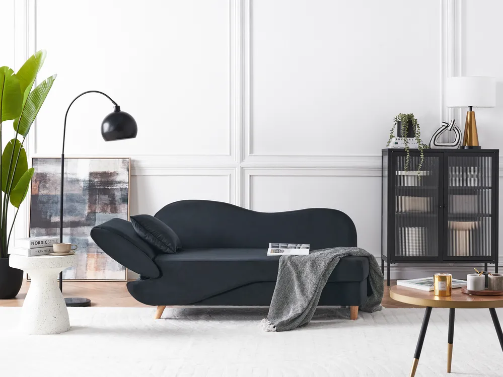 Linksseitige Chaiselongue MERI mit Stauraum Samtstoff Schwarz_914229