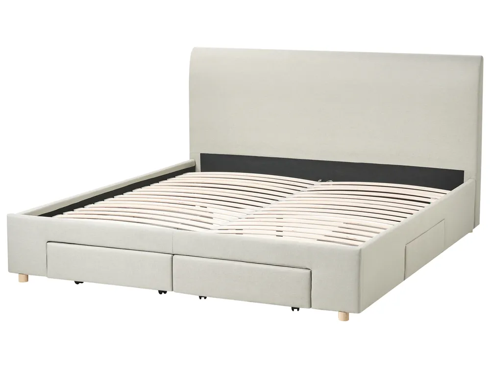 Bett mit Schubladen SOUTRIN Stoff Beige 180 x 200 cm_993439