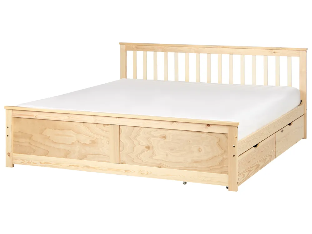 Bett mit 2 Schubladen OLENDON Kiefernholz Hellbraun 180 x 200 cm_954955