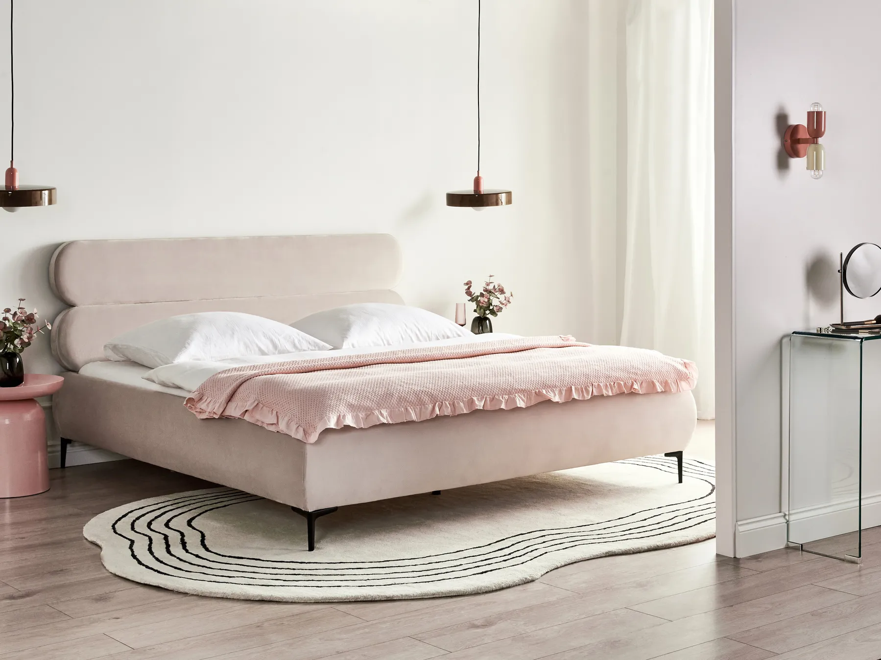 Bett mit Lattenrost Samtstoff LESSAY 180 x 200 cm Hellbeige_982204