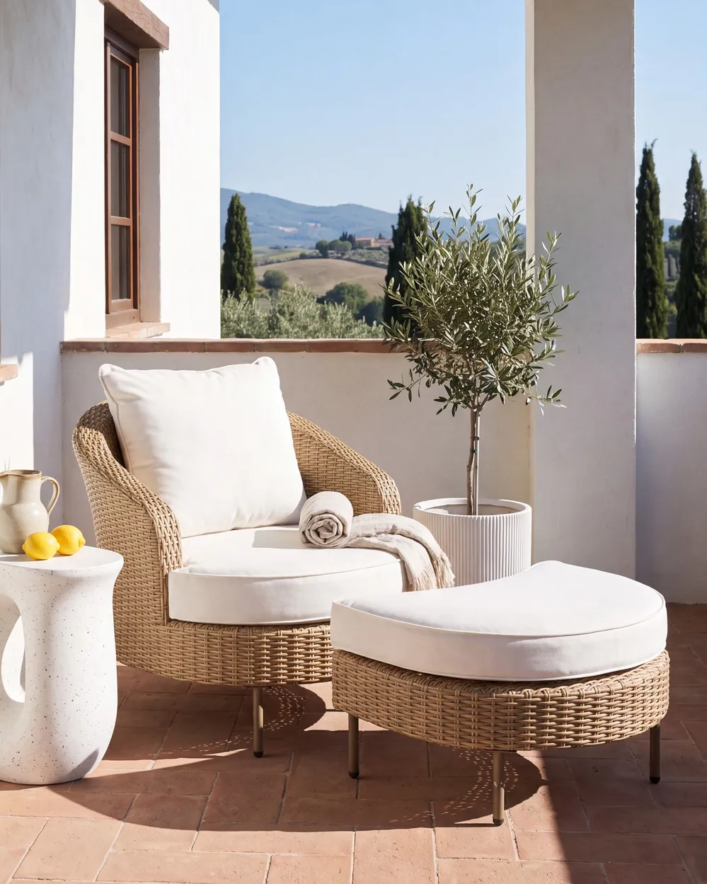Gartensessel mit Ottomane ARCILLE Polyrattan Beige