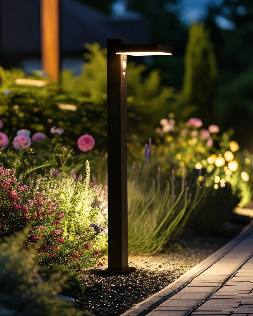 Solar LED Pollerleuchte POPLAR mit Bewegungsmelder Schwarz