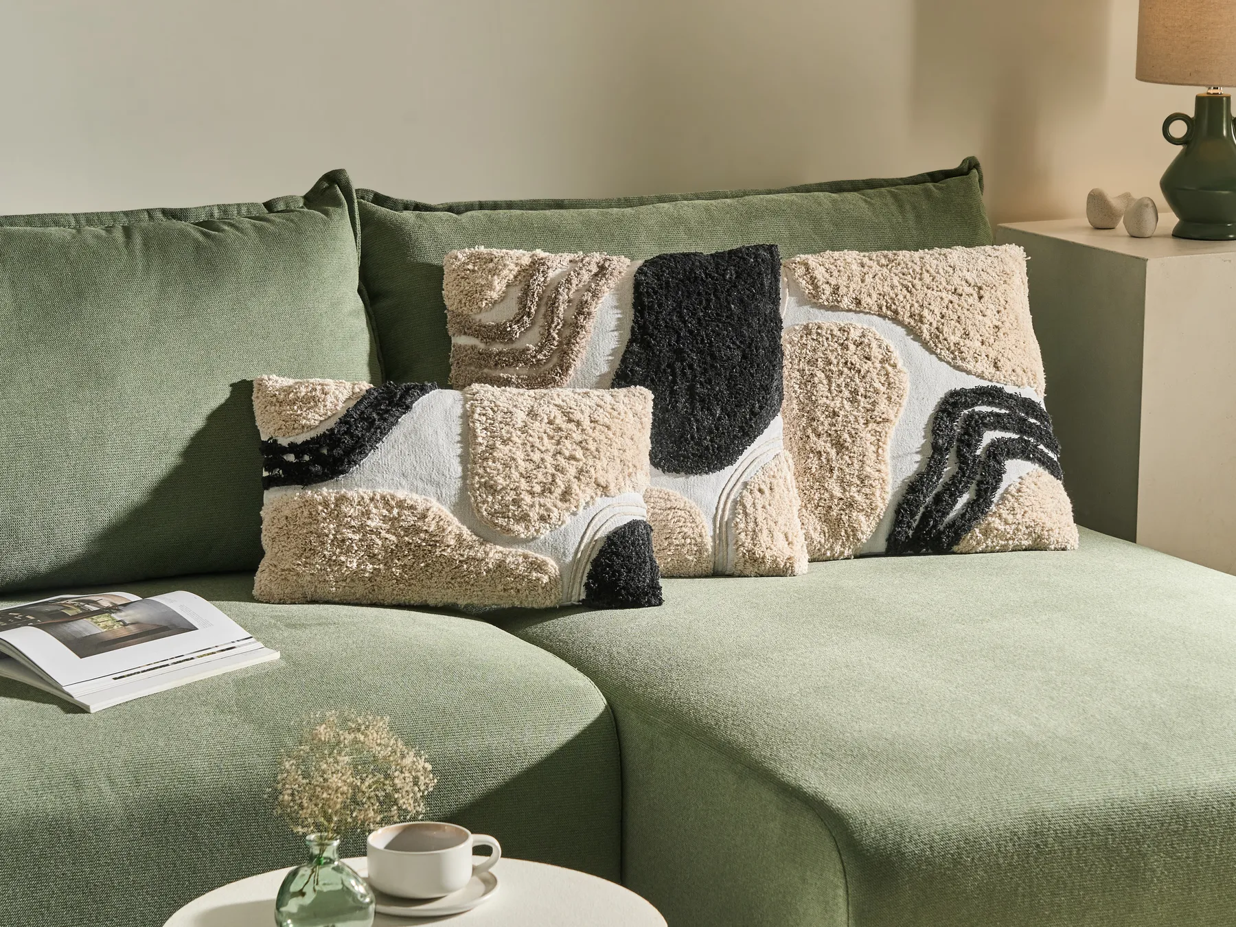 Dekokissen 3er Set ALSTONIA 30 x 50 cm 45 x 45 cm Baumwolle Schwarz Abstraktes Muster_1040049