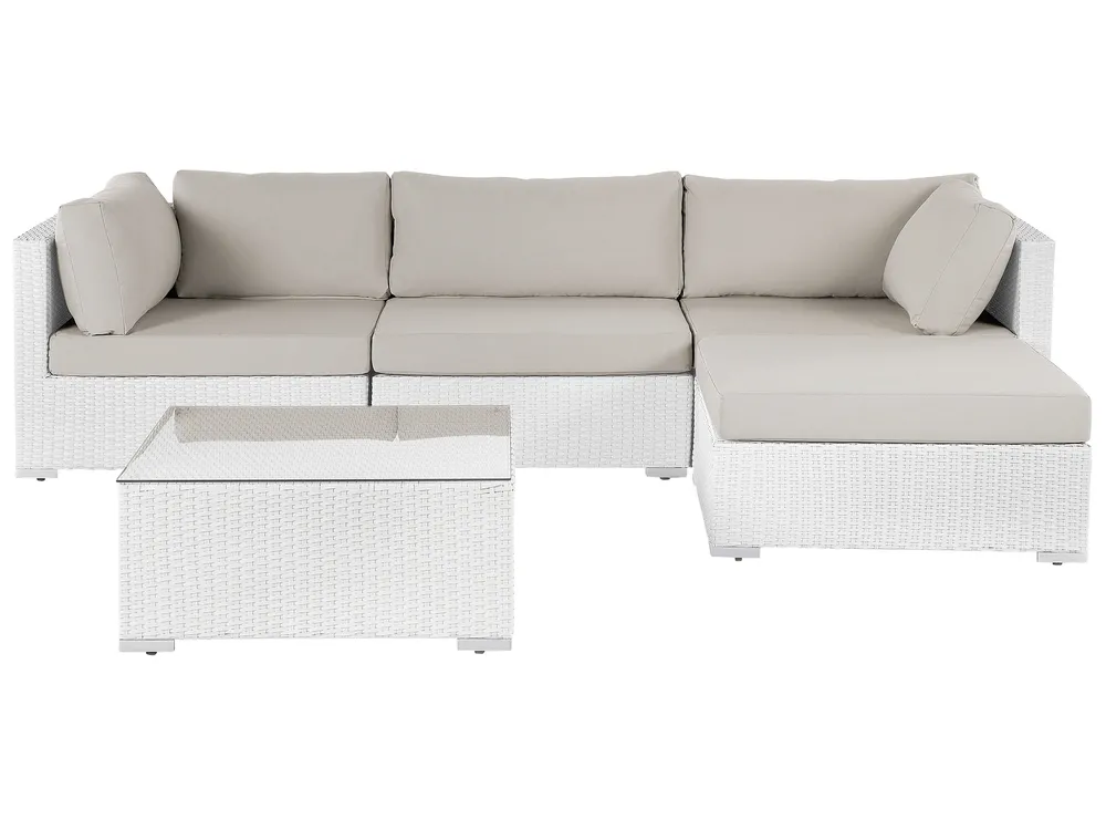 Garten Ecksofa mit Tisch 4-Sitzer SANO modular Polyrattan Weiß linksseitig