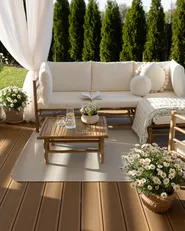 Lounge Set mit Tisch 5-Sitzer CERRETO Bambus Cremeweiß linksseitig_1001044