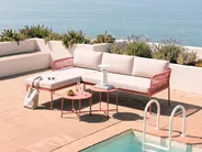 Garden Corner Sofa 3 Seater ONZO with Tables Metal Red Right Hand_1084394