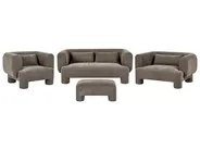 Living Room Set 6 Seater HOGBO with Ottoman Fabric Brown_1049959
