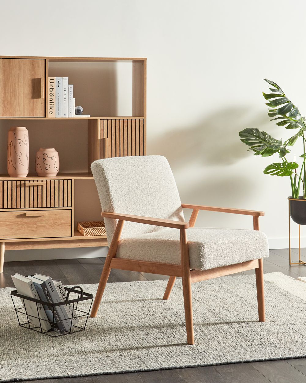 Fauteuil ESRUM Bouclé Marron clair/blanc