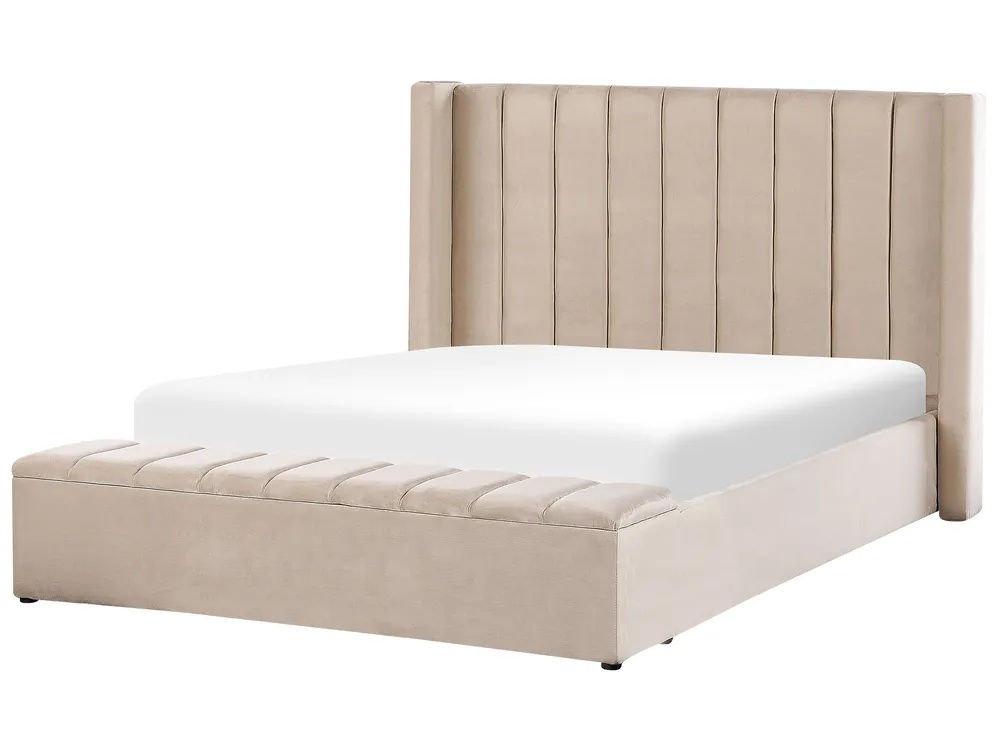 Wasserbett mit Stauraumbank NOYERS Samtstoff Beige 160 x 200 cm_915217