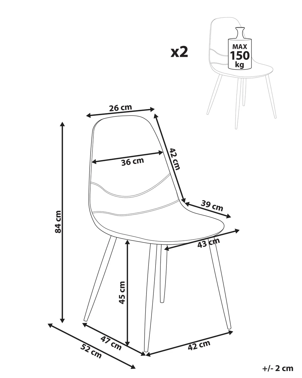 Esszimmerstuhl 2er Set HILDEN Cord Weiß_995177