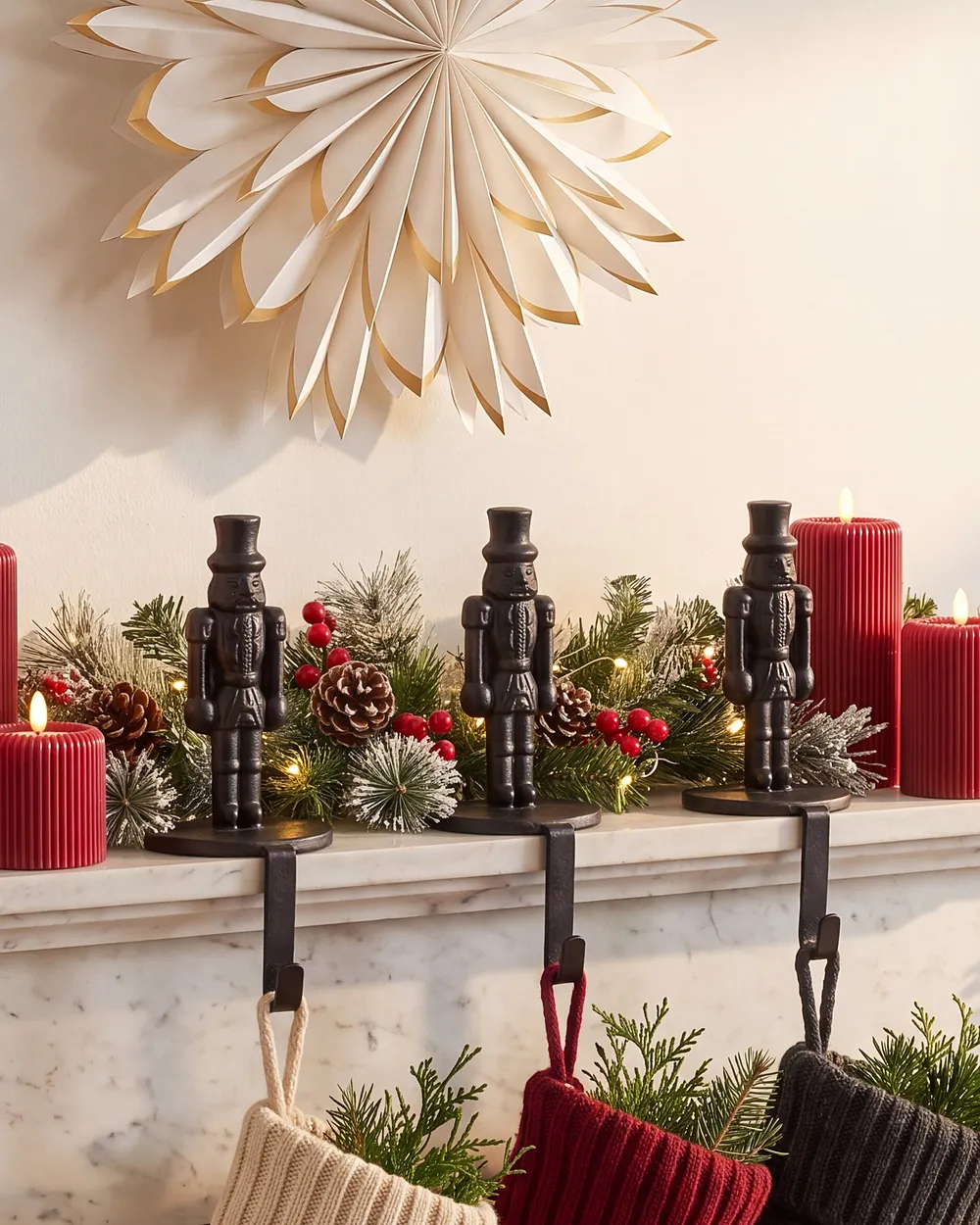 Set of 3 Christmas Stocking Holders KAJAANI 22 cm Nutcracker Black_1010894
