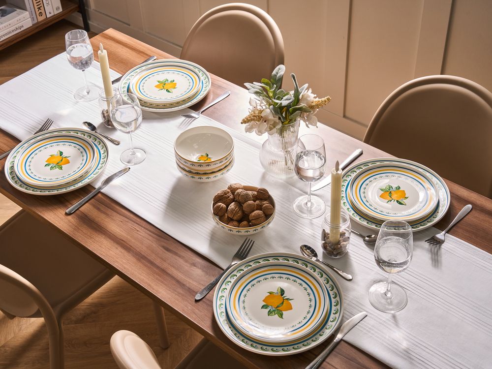 Set of 24 Dinnerware TARRAGON Porcelain White/ Green