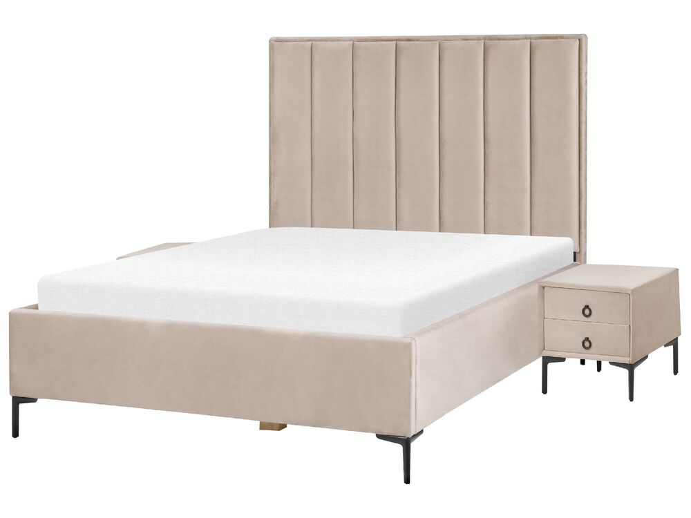 Schlafzimmer Set SEZANNE Samtstoff Taupe 140 x 200 cm