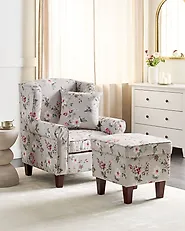 Wingback Chair HAMAR with Footstool Fabric Light Grey_1172238