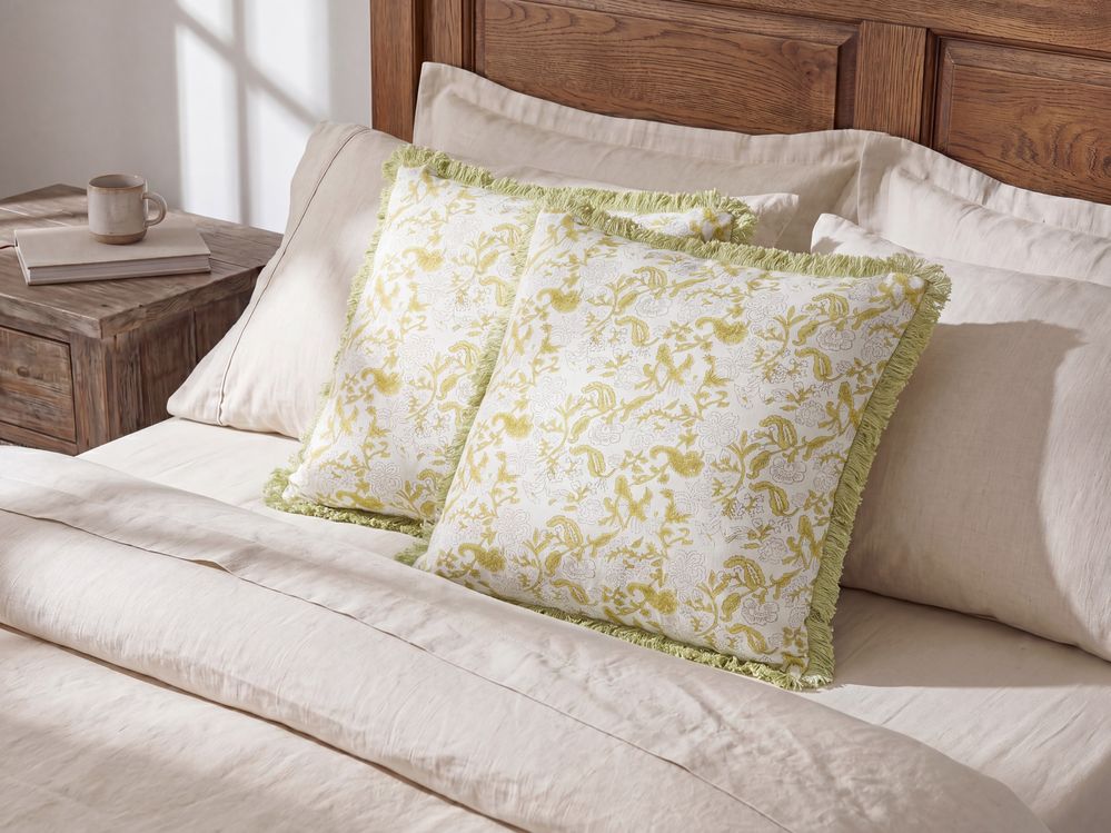 Set of 2 Decorative Cushions FILIX 45 x 45 cm Cotton Green Floral Pattern