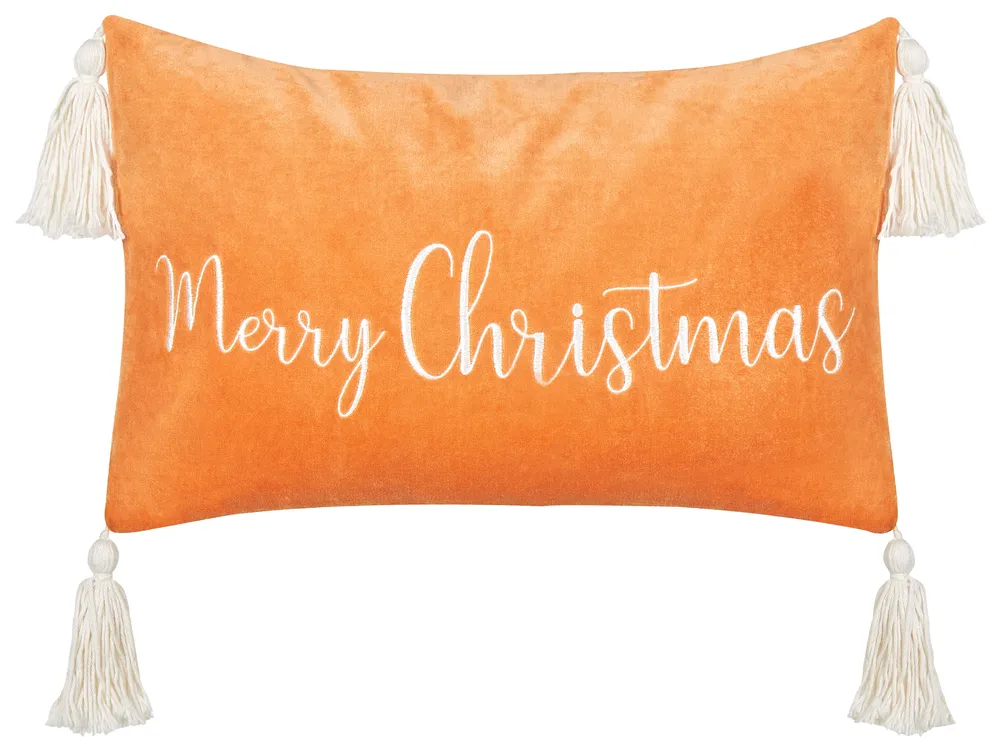 Dekokissen LITHOPS 30 x 50 cm Samtstoff Orange Weihnachtsmotiv