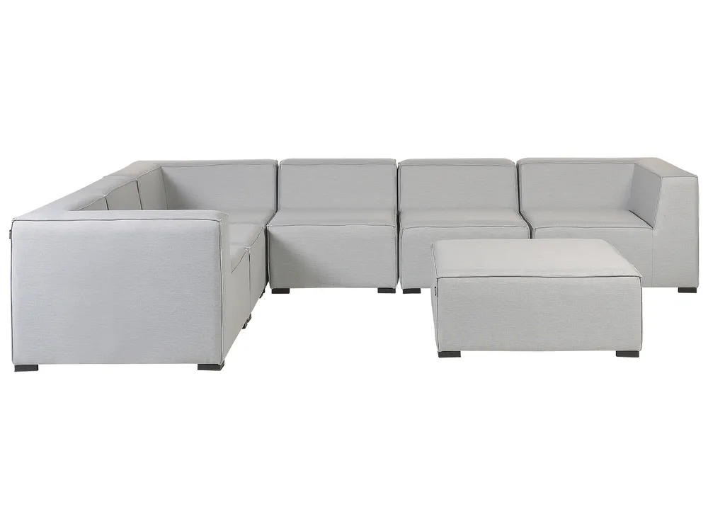 Garten Ecksofa mit Ottomane 7-Sitzer AREZZO modular Hellgrau rechtsseitig