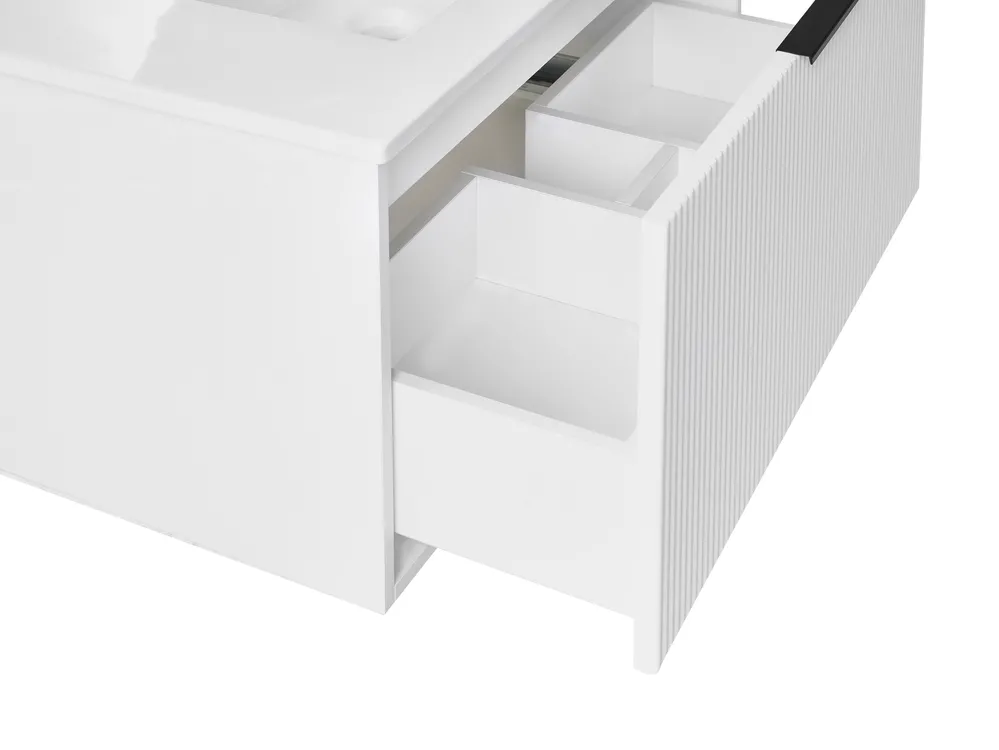 Wandmontierter Waschbeckenunterschrank mit Waschbecken mit schwarzem Griff TILCARA Weiß_1006013