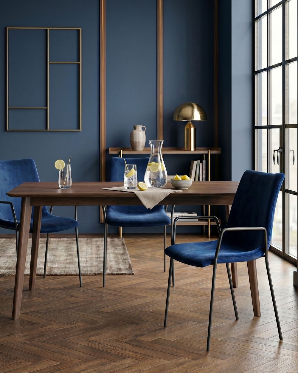 Set van 2 eetkamerstoelen JEFFERSON Fluweel Donkerblauw